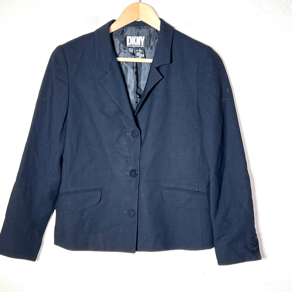 DKNY 100% wool black blazer suit jacket size 2 B170